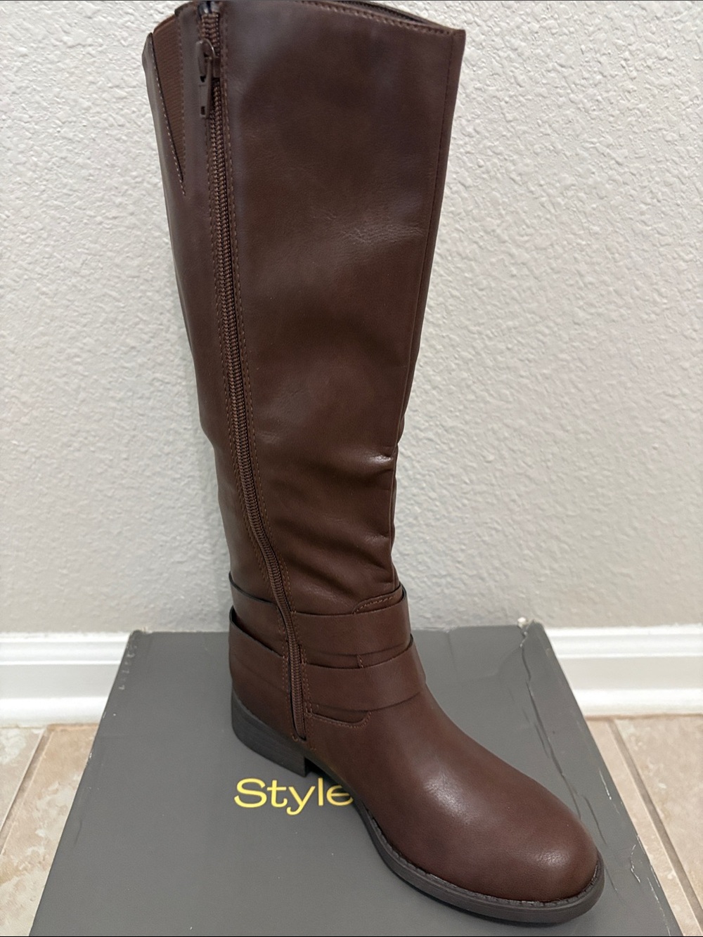 Brown Knee-High Zip Boots